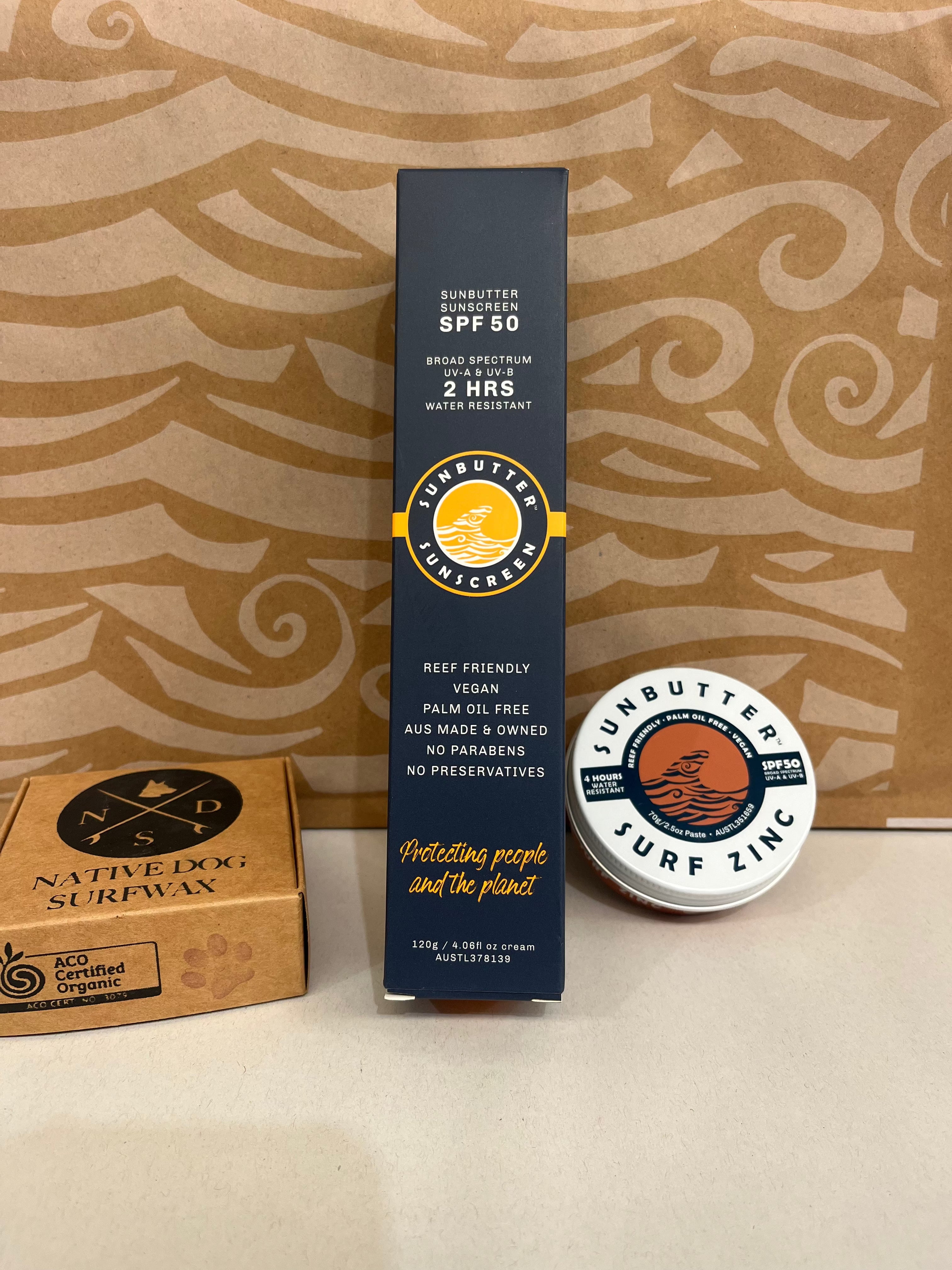 The Ultimate Surf Bundle SunButter Suncare SPF50 Tube Original 120g Cold water wax 