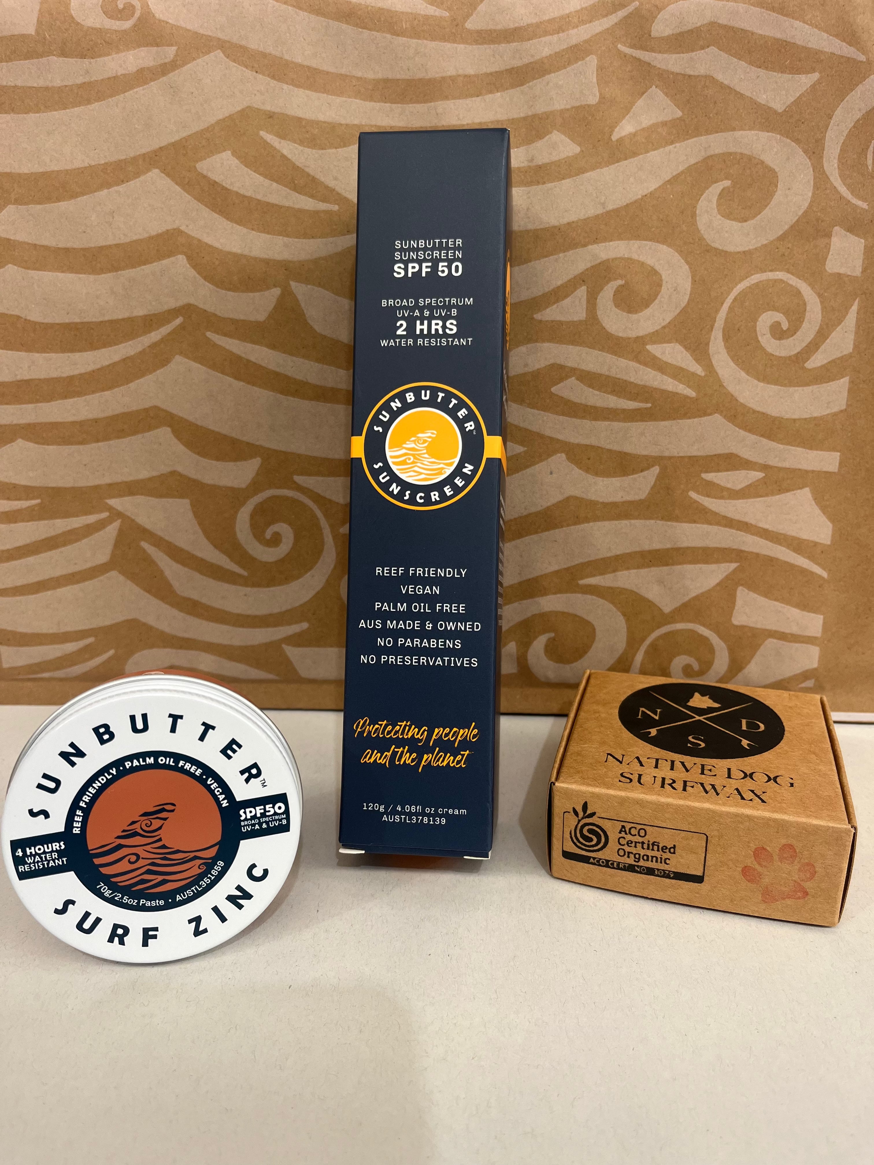 The Ultimate Surf Bundle SunButter Suncare SPF50 Tube Original 120g Warm water wax 
